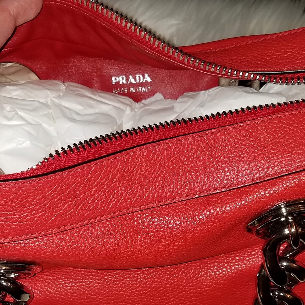 Prada Lacca Red Leather Chain Handle Satchel - Picture 4 of 6